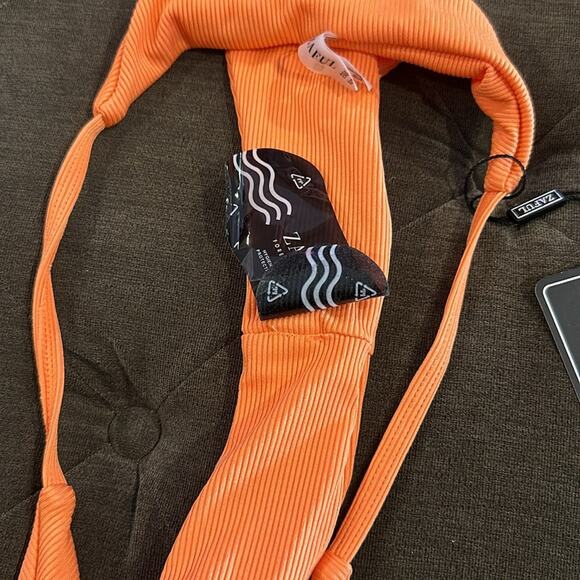 ZAFUL Ribbed Lace Up Bandeau String Bikini Swimsuit - Orange L NWT - Picture 7 of 8